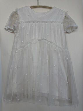 Zara White Mesh Dot Girls' Dress